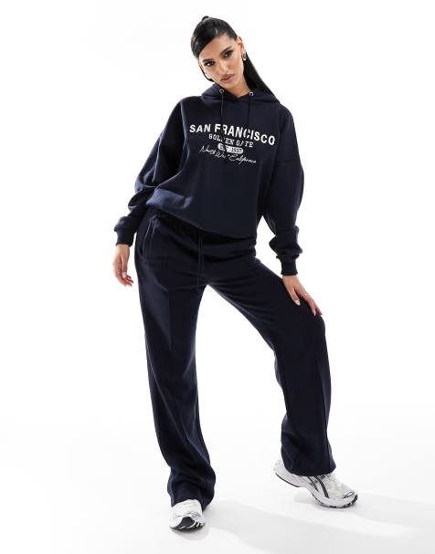 In The Style x Perrie Sian – Jogginghose in Marineblau mit weitem Bein, Kombiteil - view 1