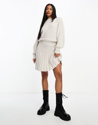In The Style x Perrie Sian pleated knit skater jumper dress in grey