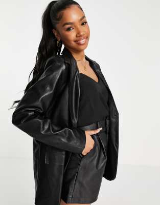 In The Style x Perrie Sian leather look blazer co ord in black