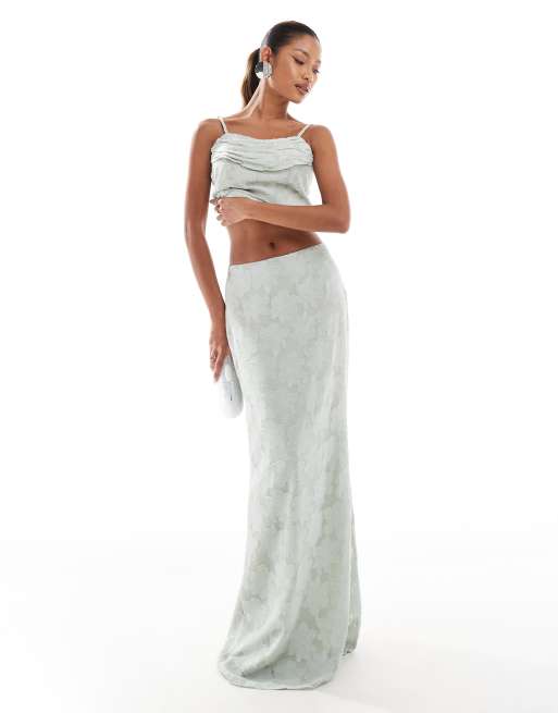In The Style x Perrie Sian - Maxi rok van jacquard in saliegroen, deel van co-ord set