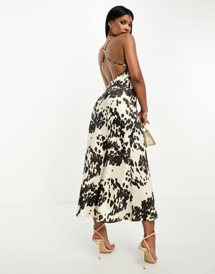 In The Style maxi satin cami dress in cow print