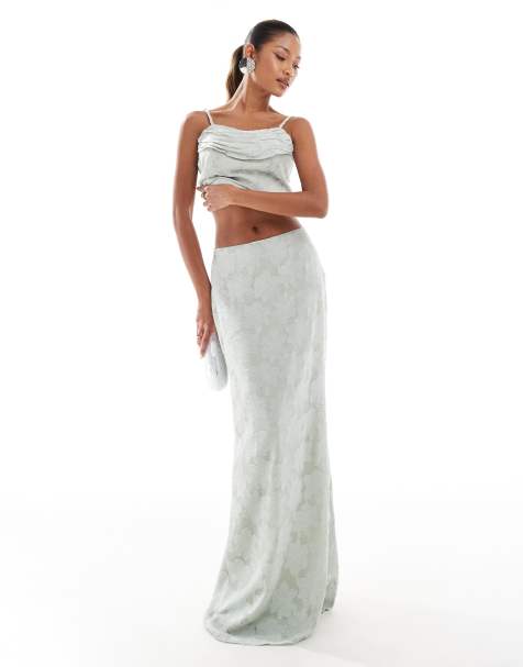 In The Style x Perrie Sian maxi skirt in sage jacquard (part of a set) - view 1