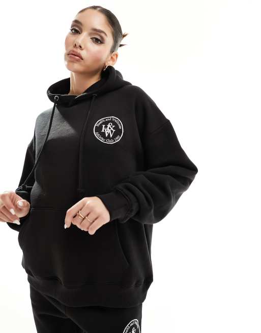 In The Style x Perrie Sian oversized embroidered hoodie in black (part of a set)