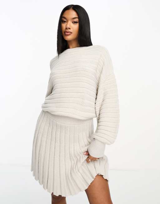 In The Style x Perrie Sian pleated knit skater jumper dress in grey