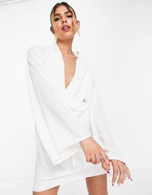 In The Style In The Style x Perrie Sian plunge front knot detail shirt dress in white
