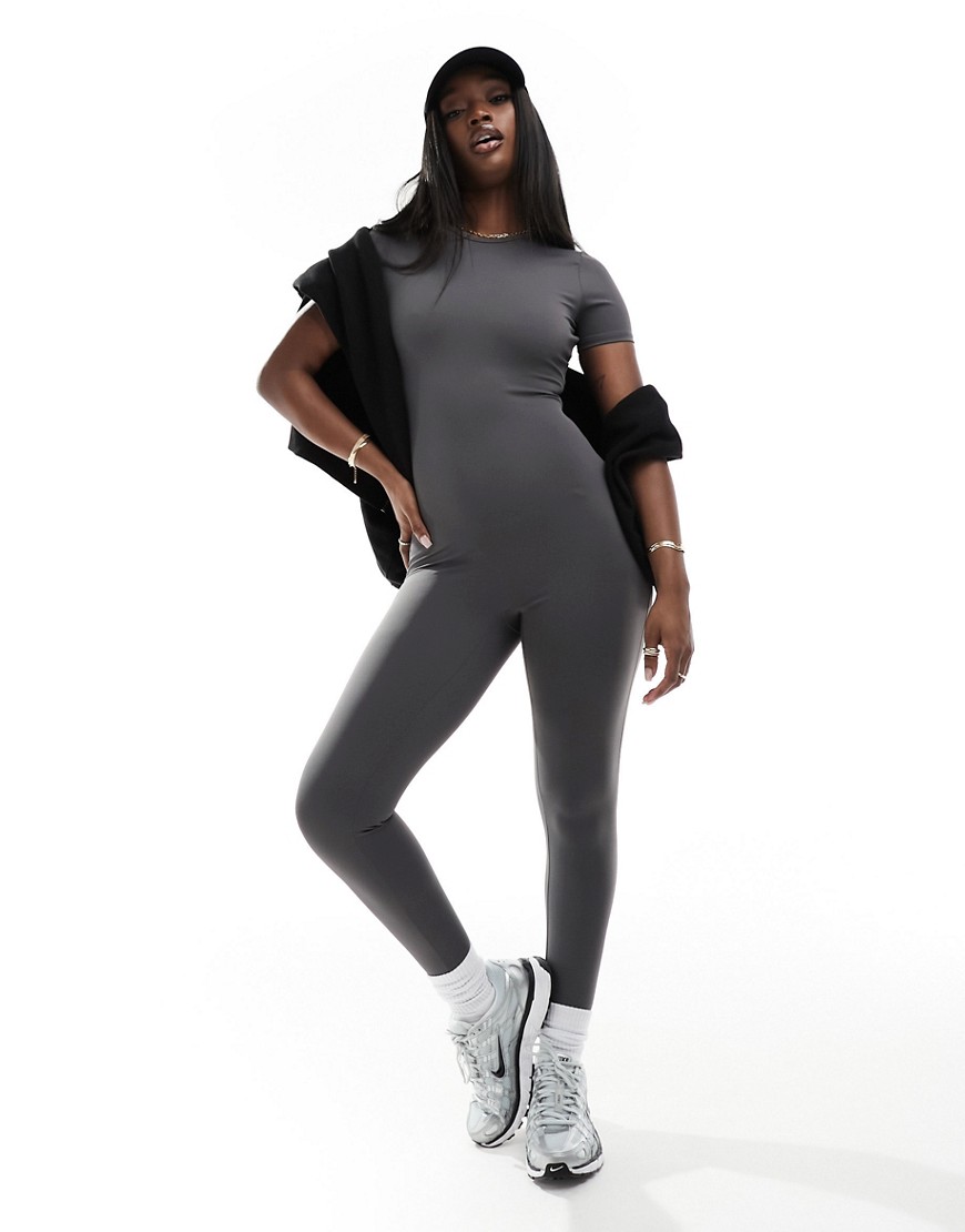 In The Style x Perrie Sian short sleeve unitard in charcoal-Grey