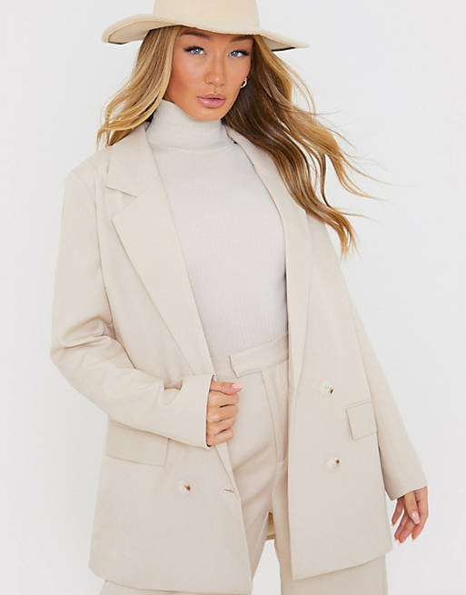 In The Style x Perrie Sian tailored blazer co ord in camel