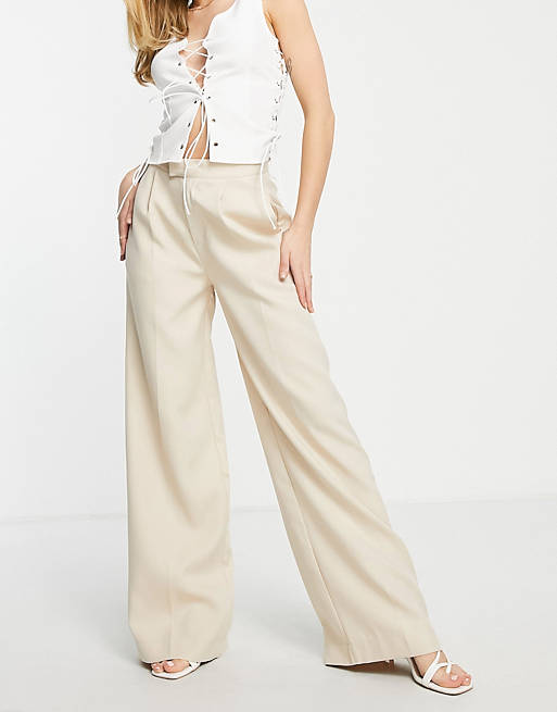 In The Style x Perrie Sian tailored wide leg trouser co ord in camel