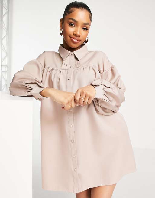 In The Style x Perrie Sian - Taupe skjortekjole med knapper
