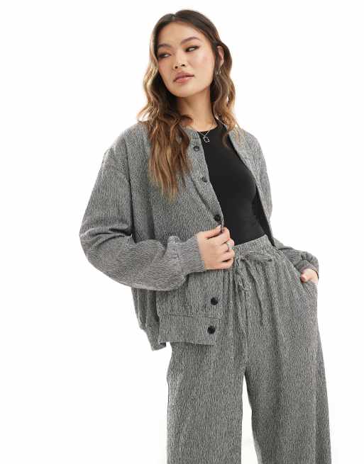In The Style x Perrie Sian textured bomber jacket in charcoal grey (part of a set)