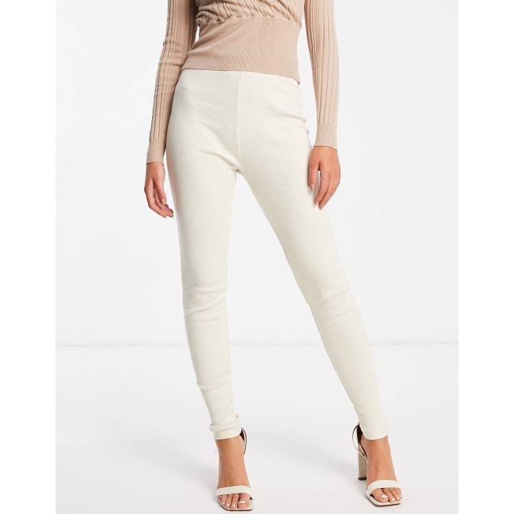 In The Style x Perrie Sian thick ribbed legging in cream