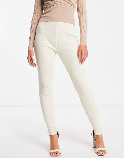 In The Style x Perrie Sian thick ribbed legging in cream ASOS