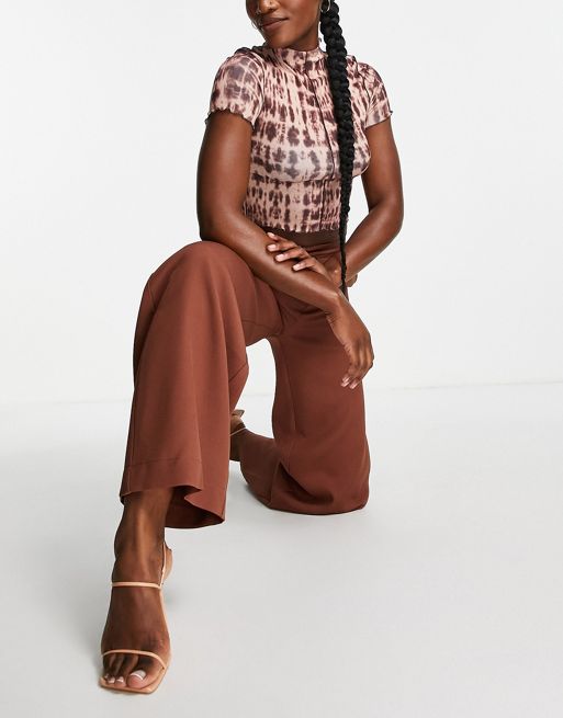 In The Style Plus x Perrie Sian wide leg pants in chocolate (part of a set)