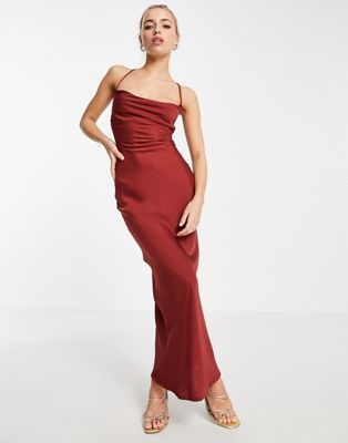 In The Style cowl neck midi dress in rust