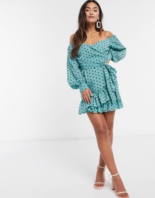 green off the shoulder skater dress