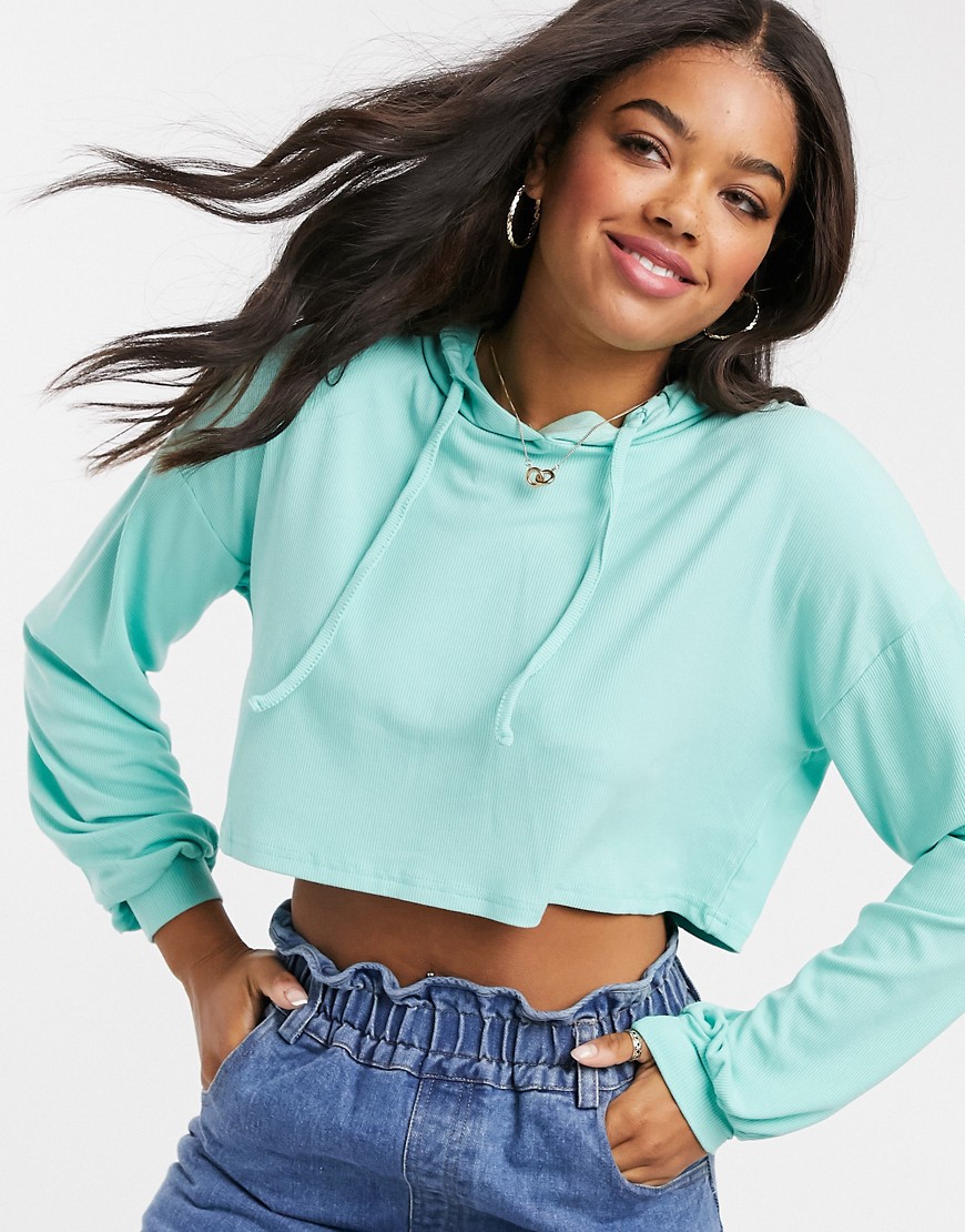 In The Style Ribbed Crop Hoodie In Mint - Part Of A Set-green