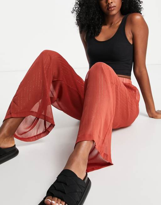 In The Style x Saffron Barker sheer wide leg chiffon pants in rust