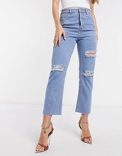 Jeans In The Style x Shaughna distressed straight leg jean in washed blue 