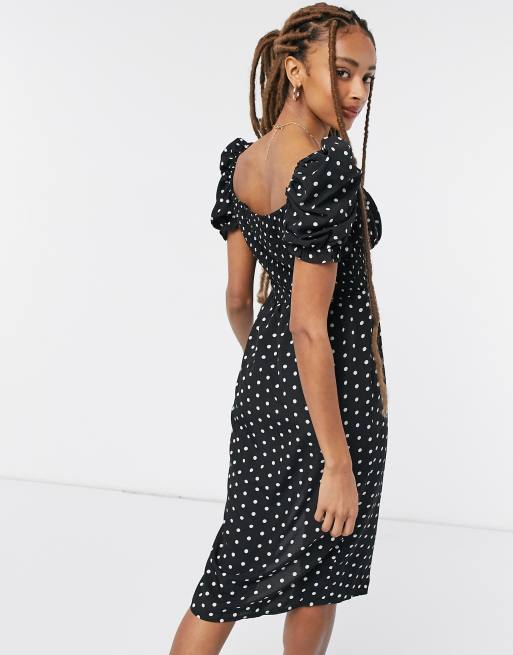 In The Style x Shaughna – Midikleid mit herzförmigem Ausschnitt, Puffärmeln und Punktemuster, 2 von 4