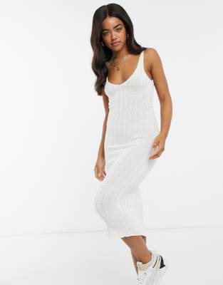 ribbed cream midi dress