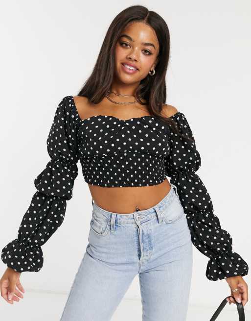 In The Style x Shaughna tiered puff sleeve square neck top in