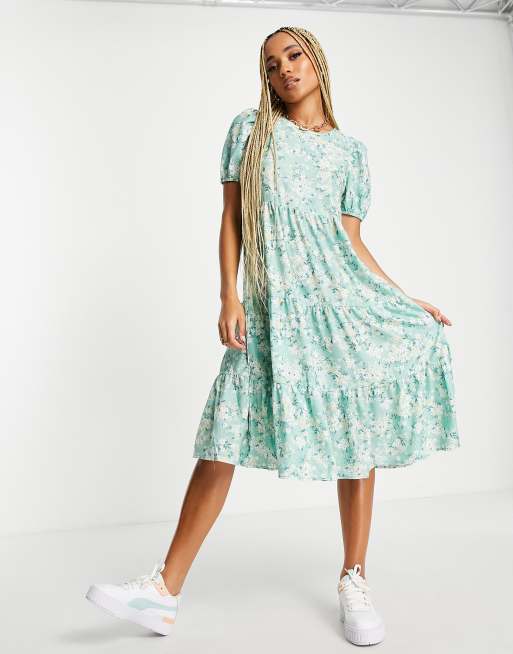 In The Style x Stacey Solomon ditsy floral smock tiered midi dress in ...