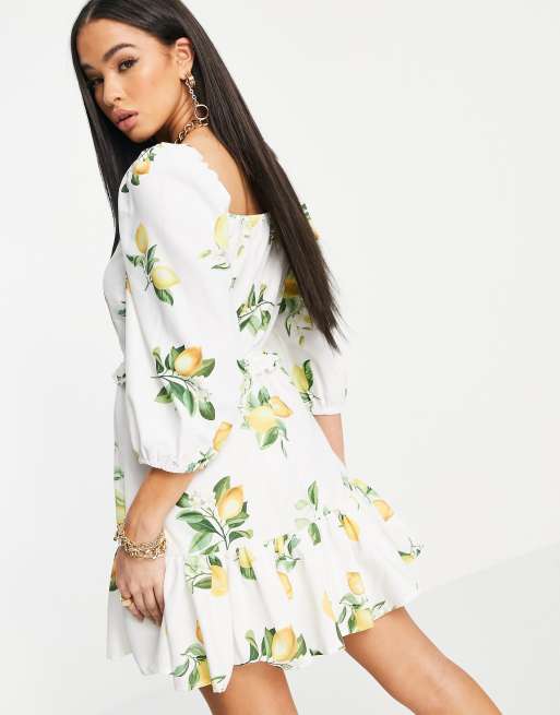 Asos lemon print dress best sale