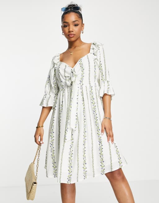 cream floral skater dress Cream Burnout Floral Puff Sleeve Skater Dress