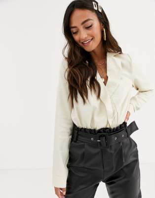 In The Style x Stephsa wrap long sleeve body in cream-White White