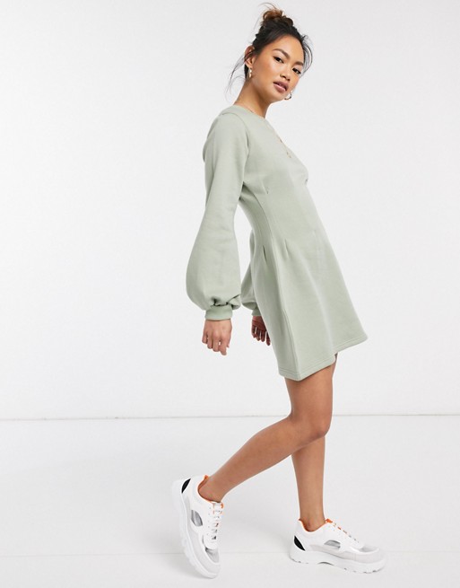 In The Style x Stephsa exclusive pleat waist detail sweat skater dress in sage