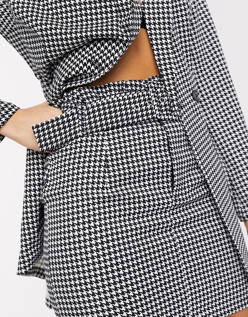 In The Style x Stephsa high waist mini skirt in houndstooth print