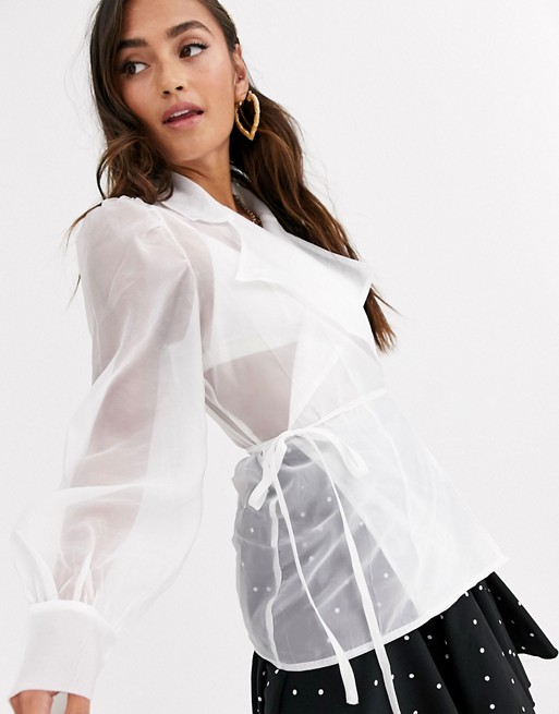 In The Style x Stephsa organza wrap blouse in white