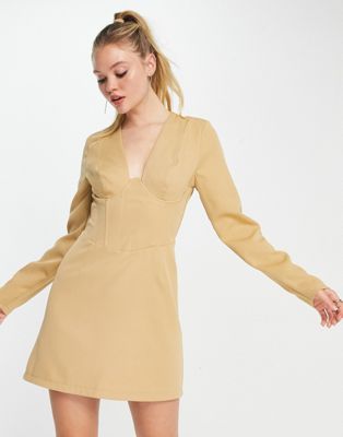 In The Style x Terrie Mcevoy panelled corset mini dress in camel - ASOS Price Checker