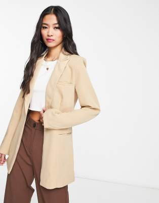 In The Style x Terrie Mcevoy pleat detail blazer in camel-Neutral