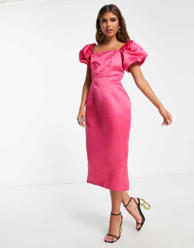 In The Style - x terrie mcevoy puff sleeve midi pencil dress in pink