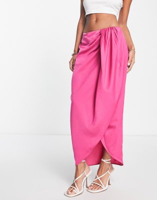 In The Style x Terrie McEvoy ruffle wrap detail midi skirt in pink