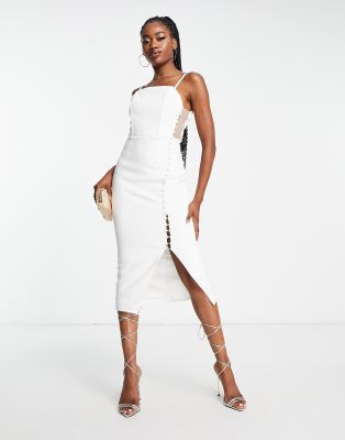 In The Style X Yasmin Devonport Exclusive Button Detail Midi Dress In White  | ModeSens