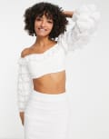 [In The Style] In The Style x Yasmin Devonport exclusive lace frill sleeve detail crop top in white (part of a set) 16 WHITE
