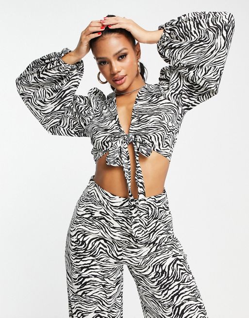 Grey printed crop top and pant co-ord set - Set of two