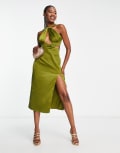 [In The Style] In The Style x Yasmin Devonport exclusive twist halterneck cut out midi dress in lime-Green 10 Lime