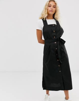 button down black midi dress