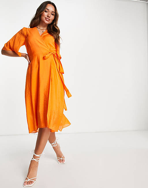 In Wear Hazini wrap front midi dress in orange