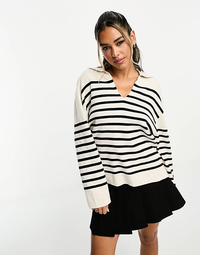 In Wear - knitted striped jumper with collar in cream