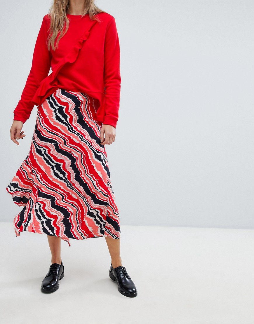 In Wear – Piritta Wavey – Randig asymmetrisk kjol-Röd