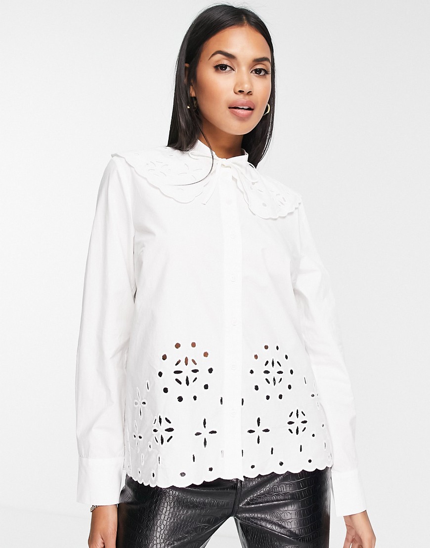 In Wear Valleria oversized collar cutwork shirt in white