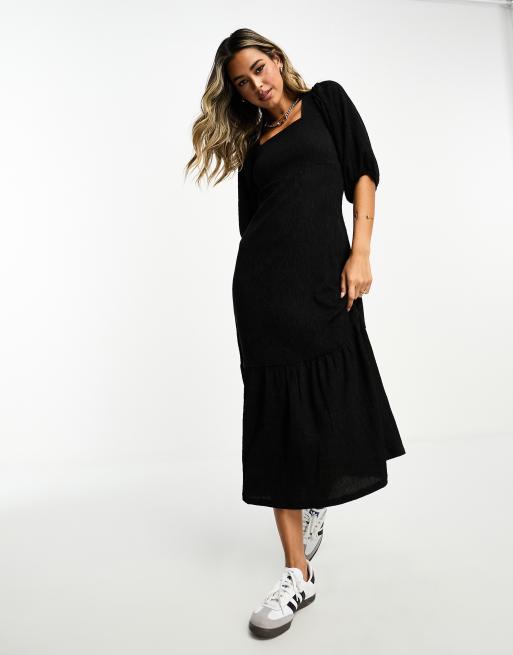 In Wear - Vestito midi nero con maniche a sbuffo