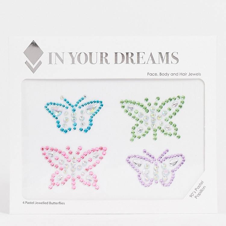 In Your Dreams 90s Pastel Papillion Butterfly Shape Face & Hair Gems | ASOS