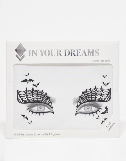 In Your Dreams - Black Merlinite - Autocollants pour le visage - Chauve-souris et toile d'araignée