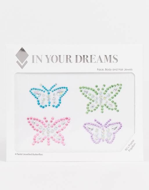 In Your Dreams – Pastelowe naklejki na twarz i włosy w kształcie motyli w stylu lat 90.