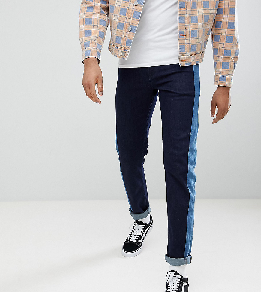 Indigoblå slim jeans med sidestribe fra ASOS DESIGN Tall